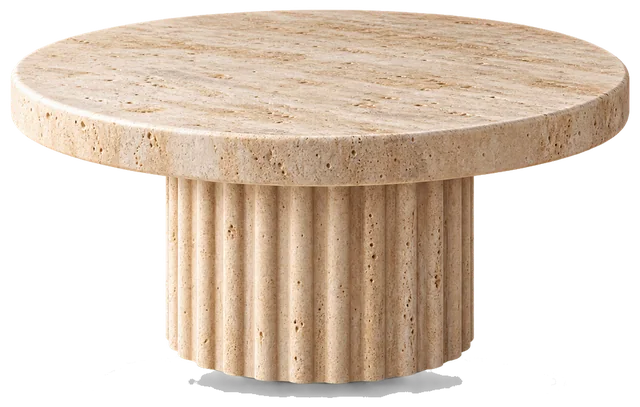 Disc table, round travertine coffee table