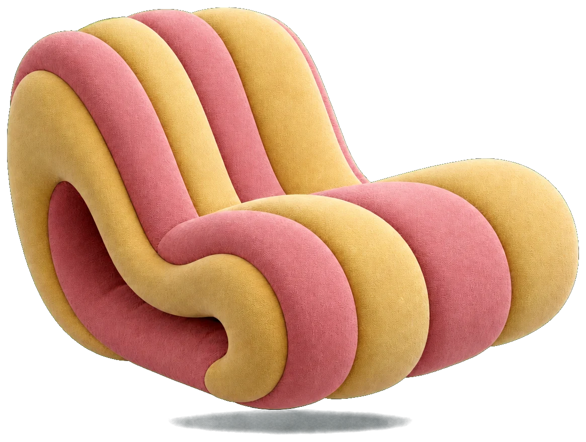 Dune chair, a wave shaped lounge chair in rose and sand stripes