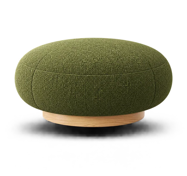 Moss pouf, round green wool pouf